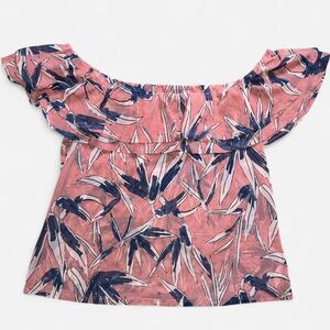 Haute Fox Pink Floral Ruffle Off-The-Shoulder Stretchy Mesh Top (Size 2XL)